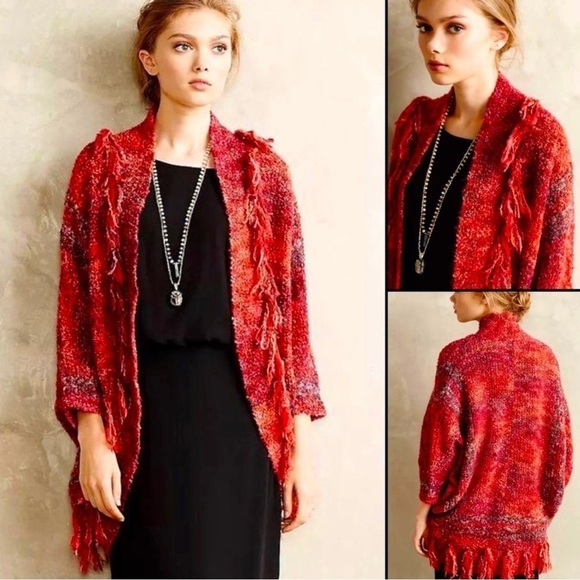 Anthropologie Womens Sleeping On Snow Fringed Knit Cocoon Open Cardigan Small - Picture 1 of 7